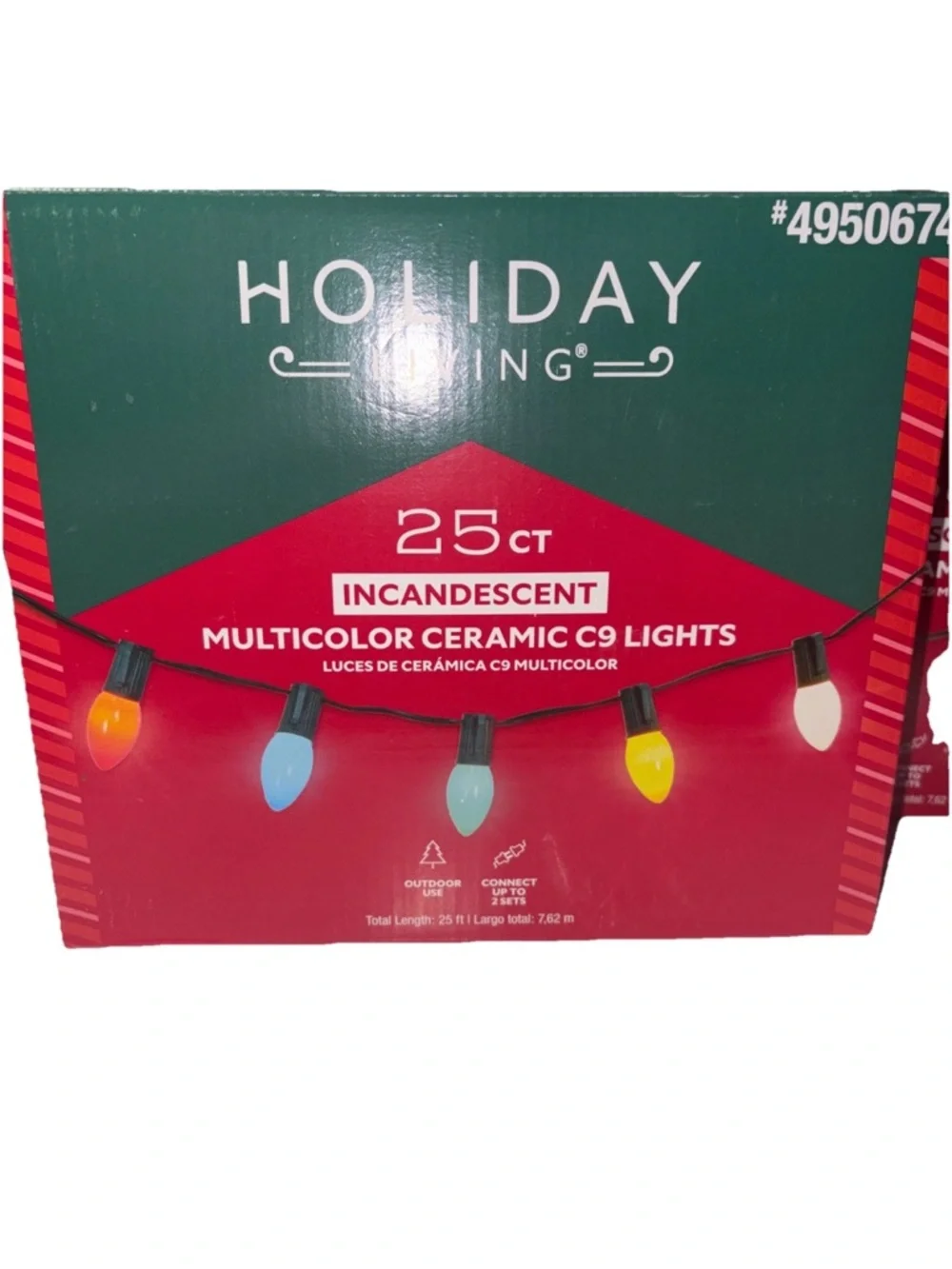 ⚡️2 Holiday Living 25ct Ceramic C9‎ Multicolored Christmas Lights Party Lights